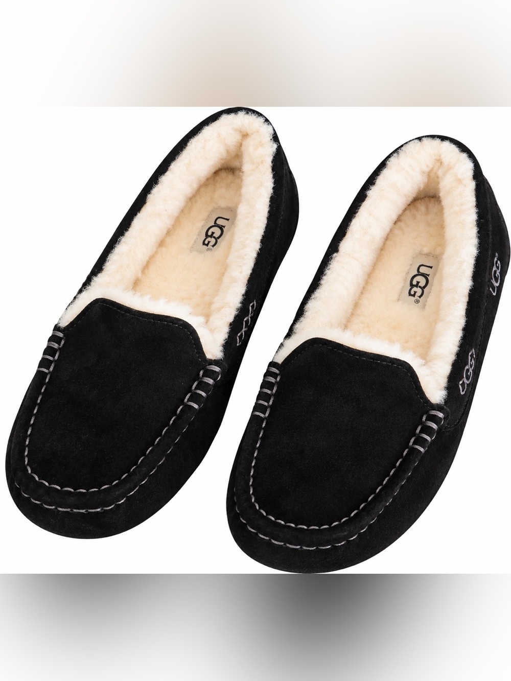 UGG Women’s Black Suede Ansley Shearling-Lined Slipper 9 NEW with BOX $120 MSRP